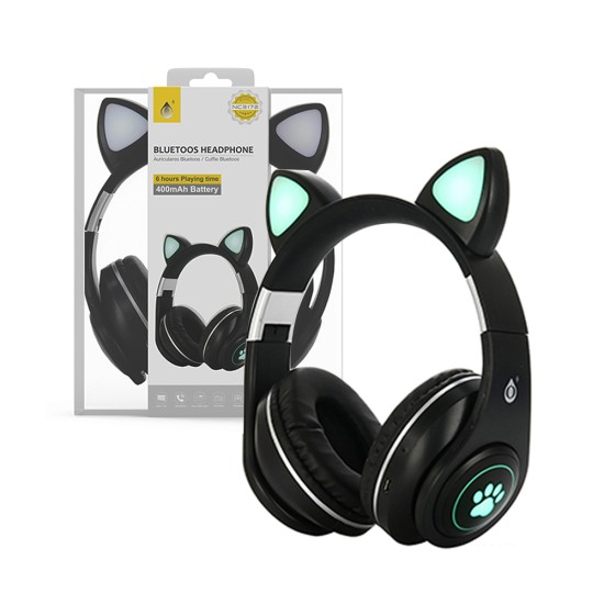 Oneplus Cat Ears Wireless Headphones NC3172 with LED Luminous and Microphone BTS/FM/TF(32GB)/Audio 400mAh Black